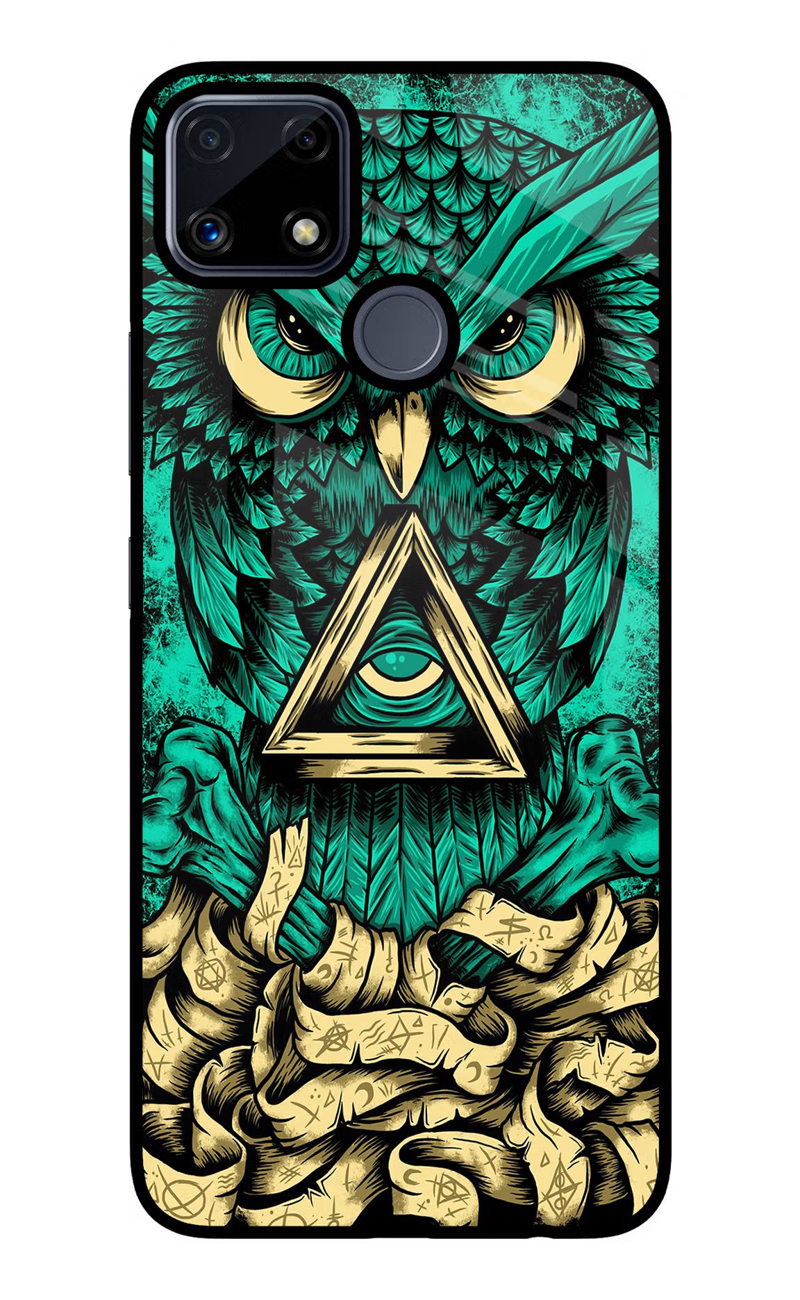 Green Owl Realme C25/C25s Glass Case Back Cover by Casekaro