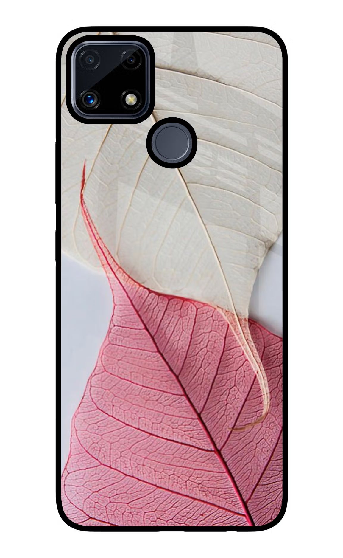 White Pink Leaf Realme C25/C25s Glass Case Back Cover by Casekaro