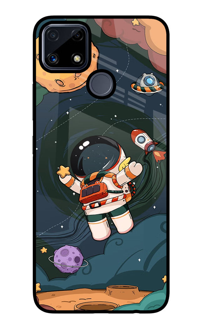Cartoon Astronaut Realme C25/C25s Glass Case Back Cover by Casekaro