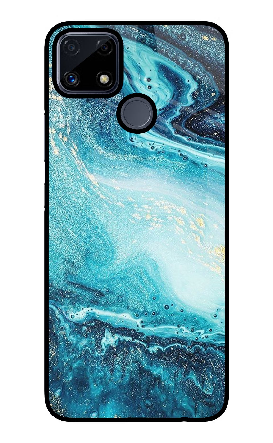 Blue Glitter Marble Realme C25/C25s Glass Case Back Cover by Casekaro