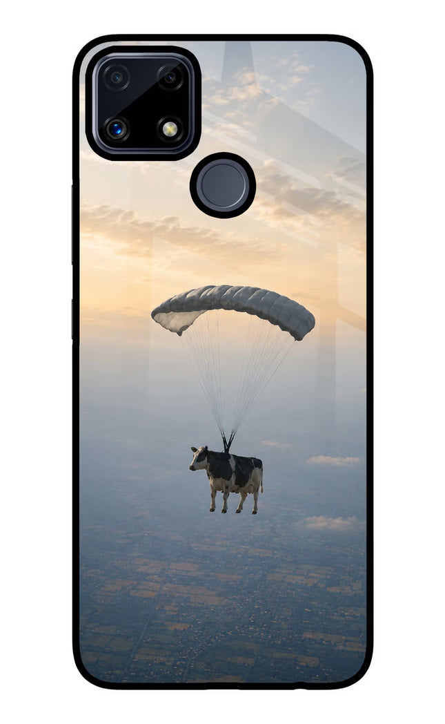 Skydiving Cow Realme C25/C25s Glass Case