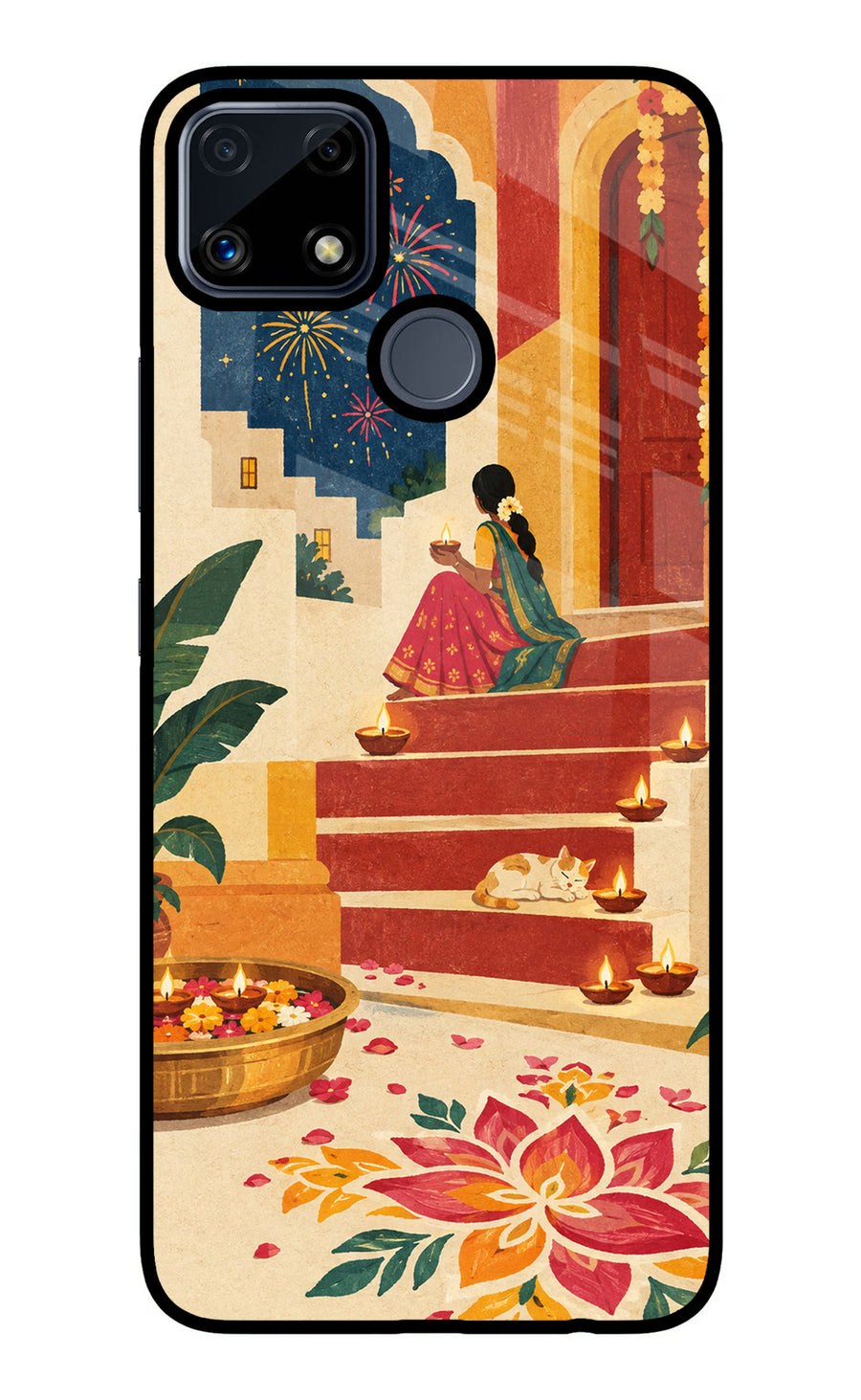 Diwali Rangoli Realme C25/C25s Back Cover, Glass case