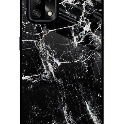 Black Marble Texture Oppo F19/F19s Glass Case Back Cover by Casekaro