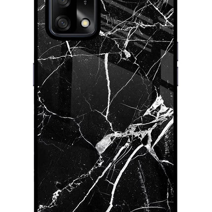 Black Marble Pattern Oppo F19/F19s Glass Case Back Cover by Casekaro