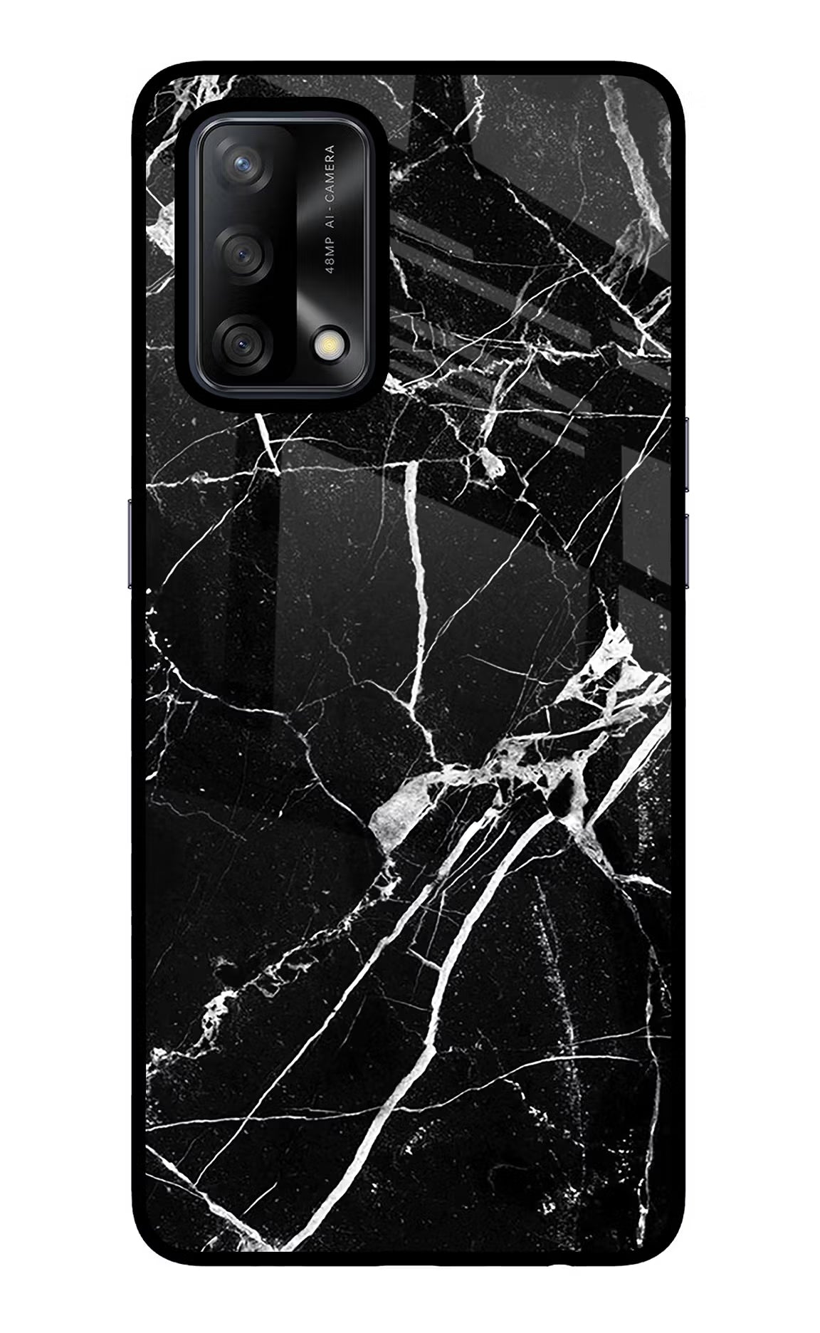 Black Marble Pattern Oppo F19/F19s Glass Case Back Cover by Casekaro