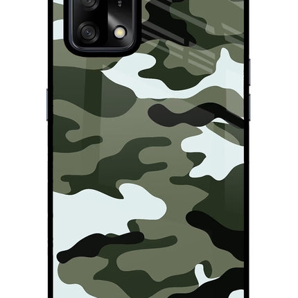 Camouflage Oppo F19/F19s Glass Case Back Cover by Casekaro