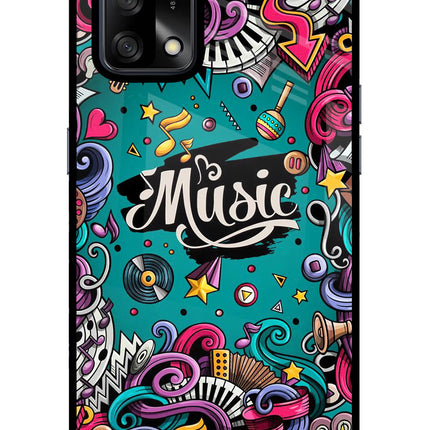 Music Graffiti Oppo F19/F19s Glass Case Back Cover by Casekaro