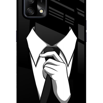 Black Tie Oppo F19/F19s Glass Case Back Cover by Casekaro