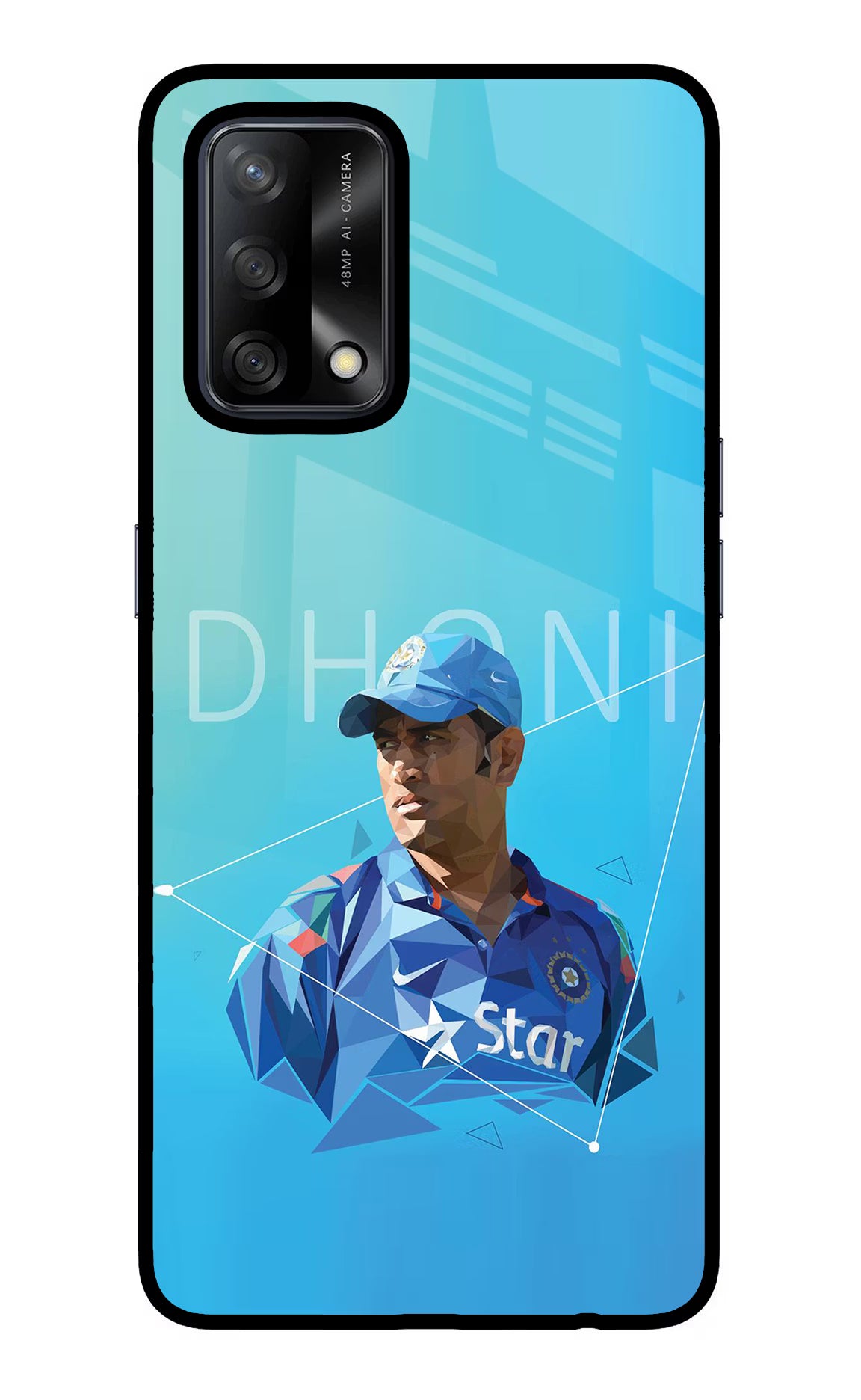 Dhoni Artwork Oppo F19/F19s Glass Case Back Cover by Casekaro