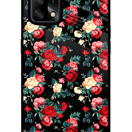 Rose Pattern Oppo F19/F19s Glass Case Back Cover by Casekaro