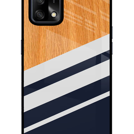 Blue and white wooden Oppo F19/F19s Glass Case Back Cover by Casekaro