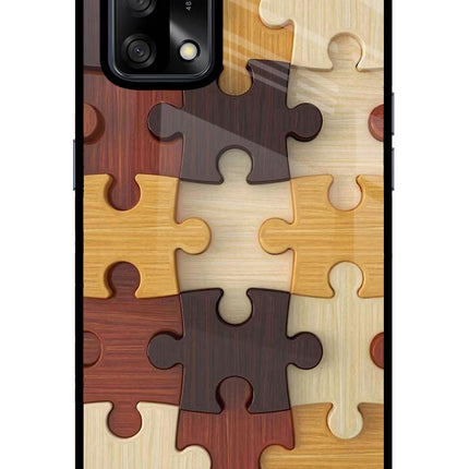 Wooden Puzzle Oppo F19/F19s Glass Case Back Cover by Casekaro