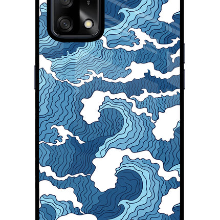 Blue Waves Oppo F19/F19s Glass Case Back Cover by Casekaro