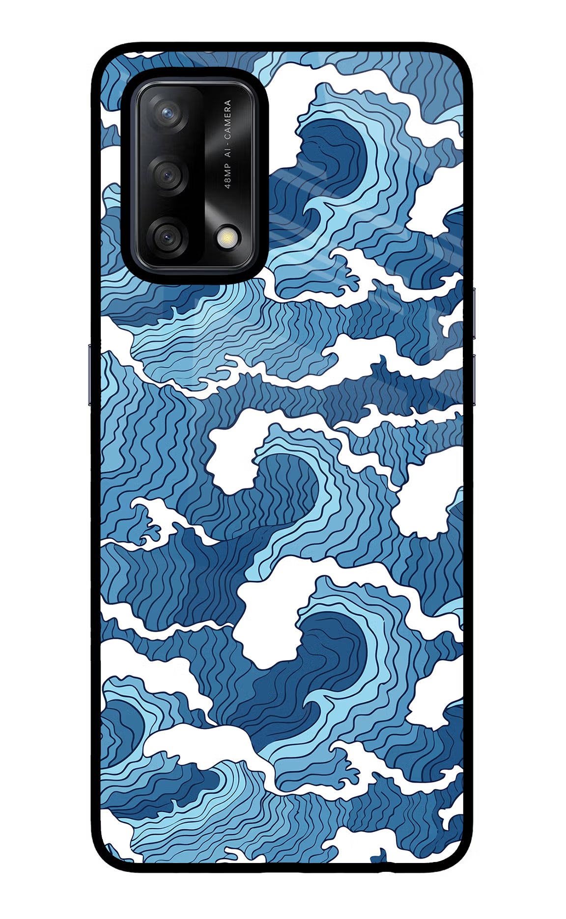 Blue Waves Oppo F19/F19s Glass Case Back Cover by Casekaro