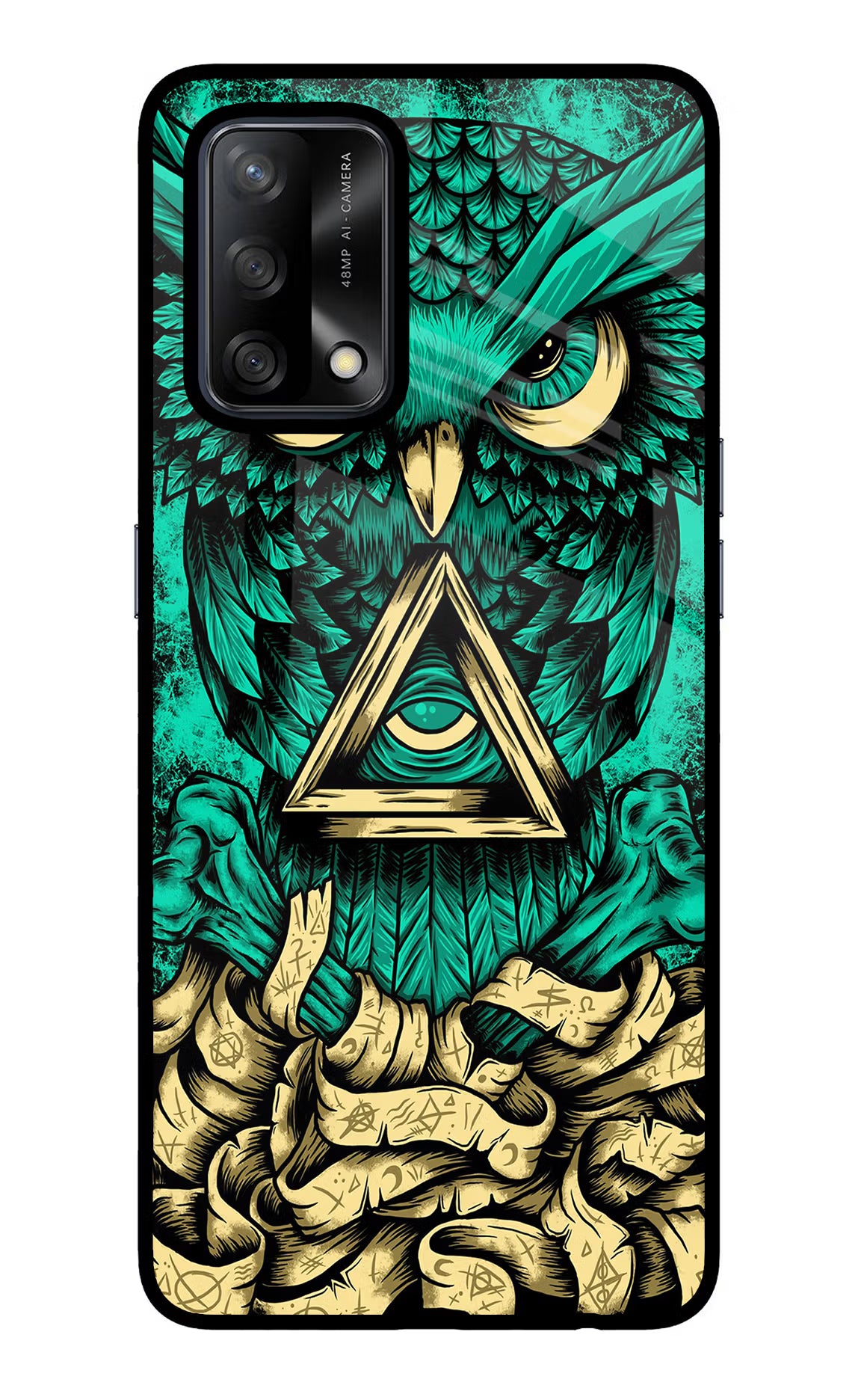 Green Owl Oppo F19/F19s Glass Case Back Cover by Casekaro