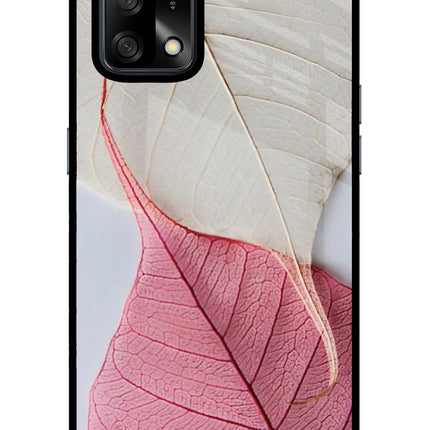 White Pink Leaf Oppo F19/F19s Glass Case Back Cover by Casekaro