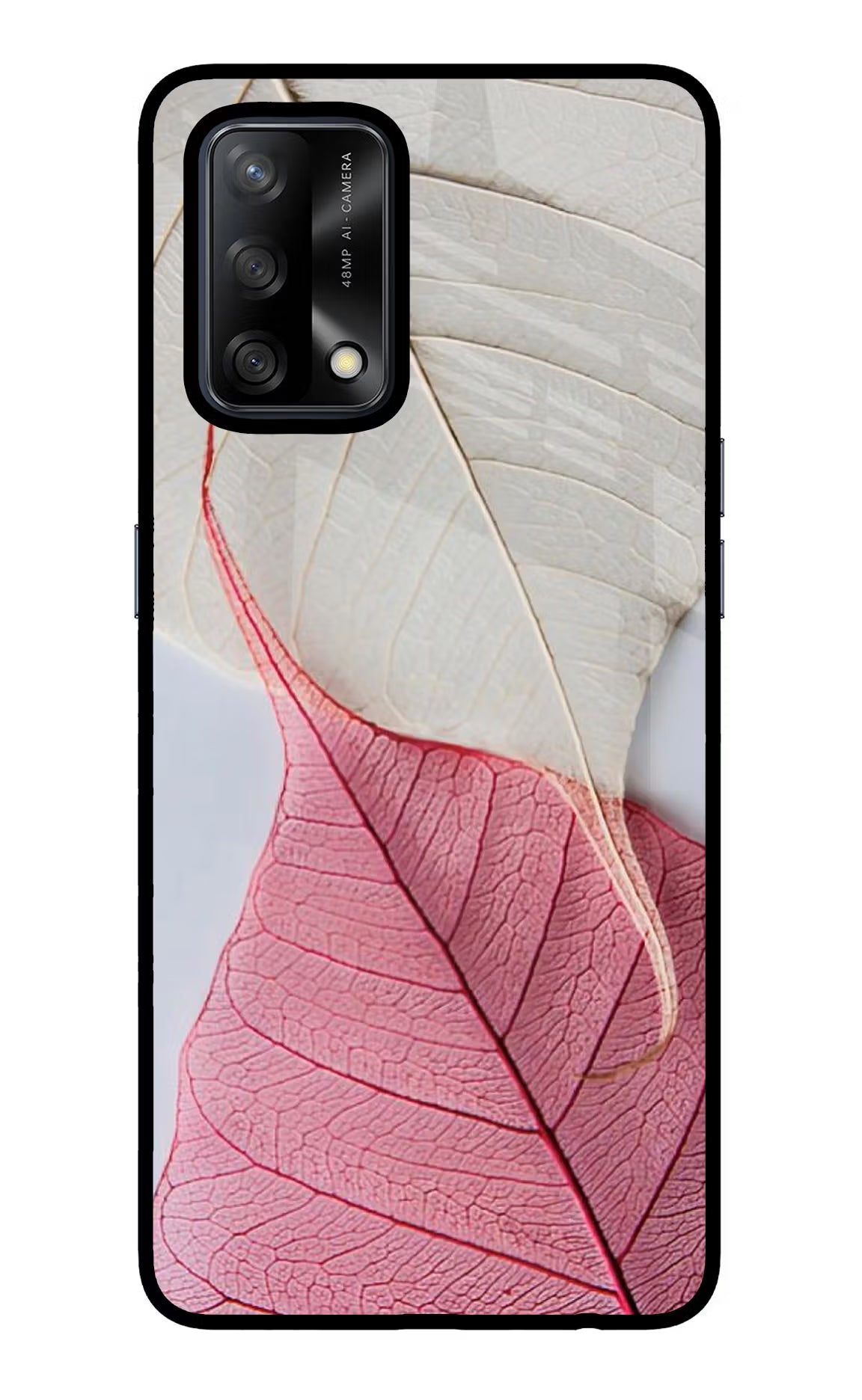 White Pink Leaf Oppo F19/F19s Glass Case