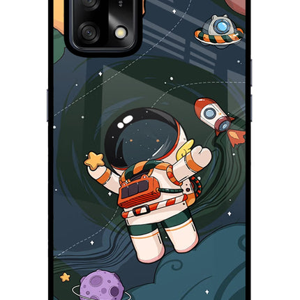 Cartoon Astronaut Oppo F19/F19s Glass Case Back Cover by Casekaro