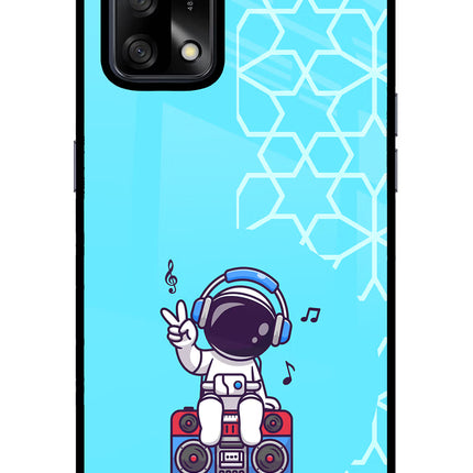 Cute Astronaut Chilling Oppo F19/F19s Glass Case Back Cover by Casekaro