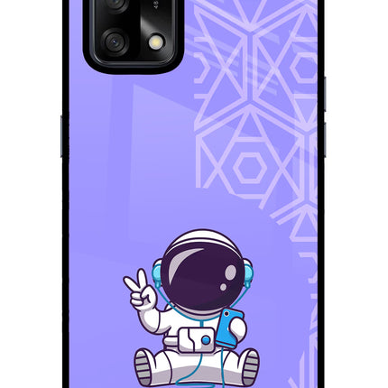 Cute Astronaut Chilling Oppo F19/F19s Glass Case Back Cover by Casekaro