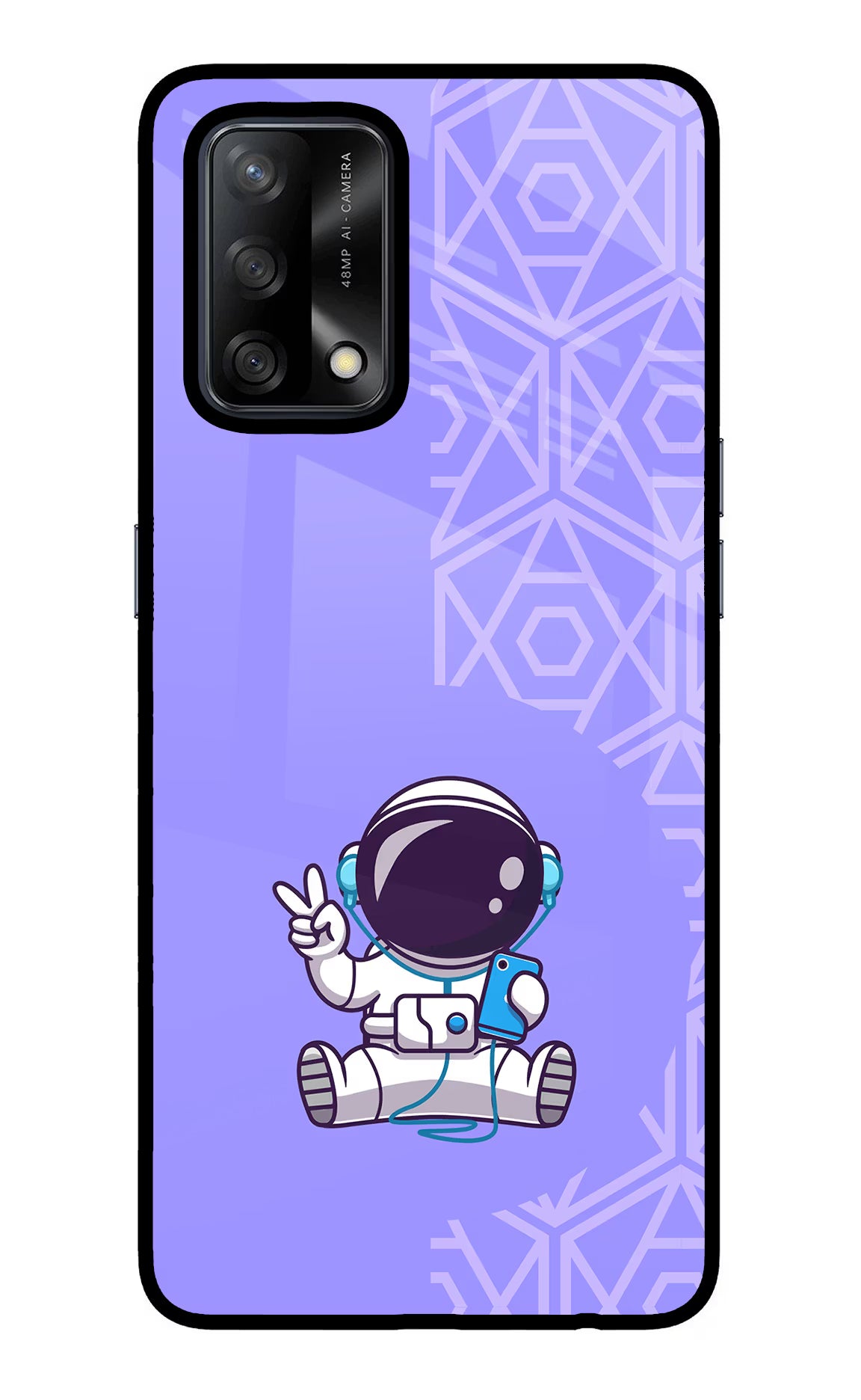 Cute Astronaut Chilling Oppo F19/F19s Glass Case Back Cover by Casekaro