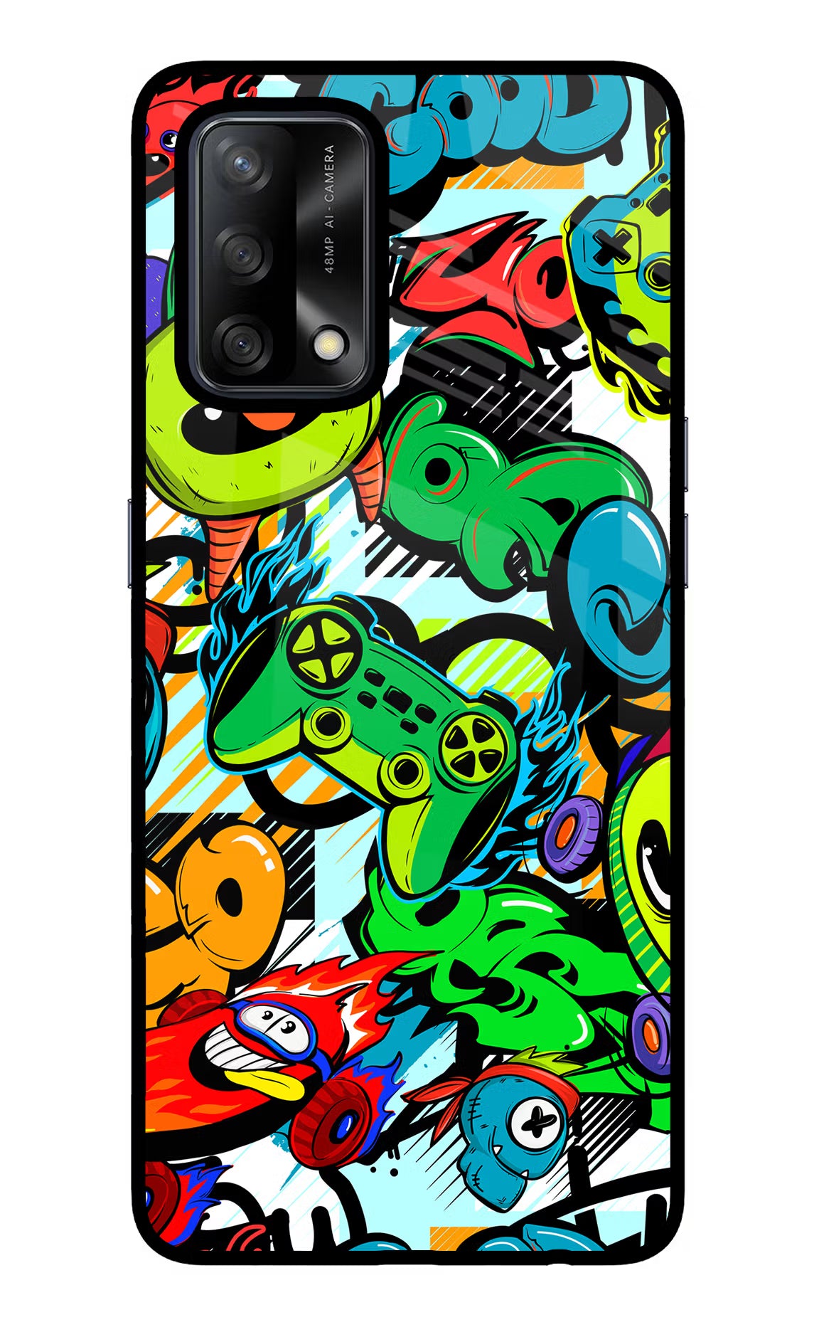 Game Doodle Oppo F19/F19s Glass Case Back Cover by Casekaro