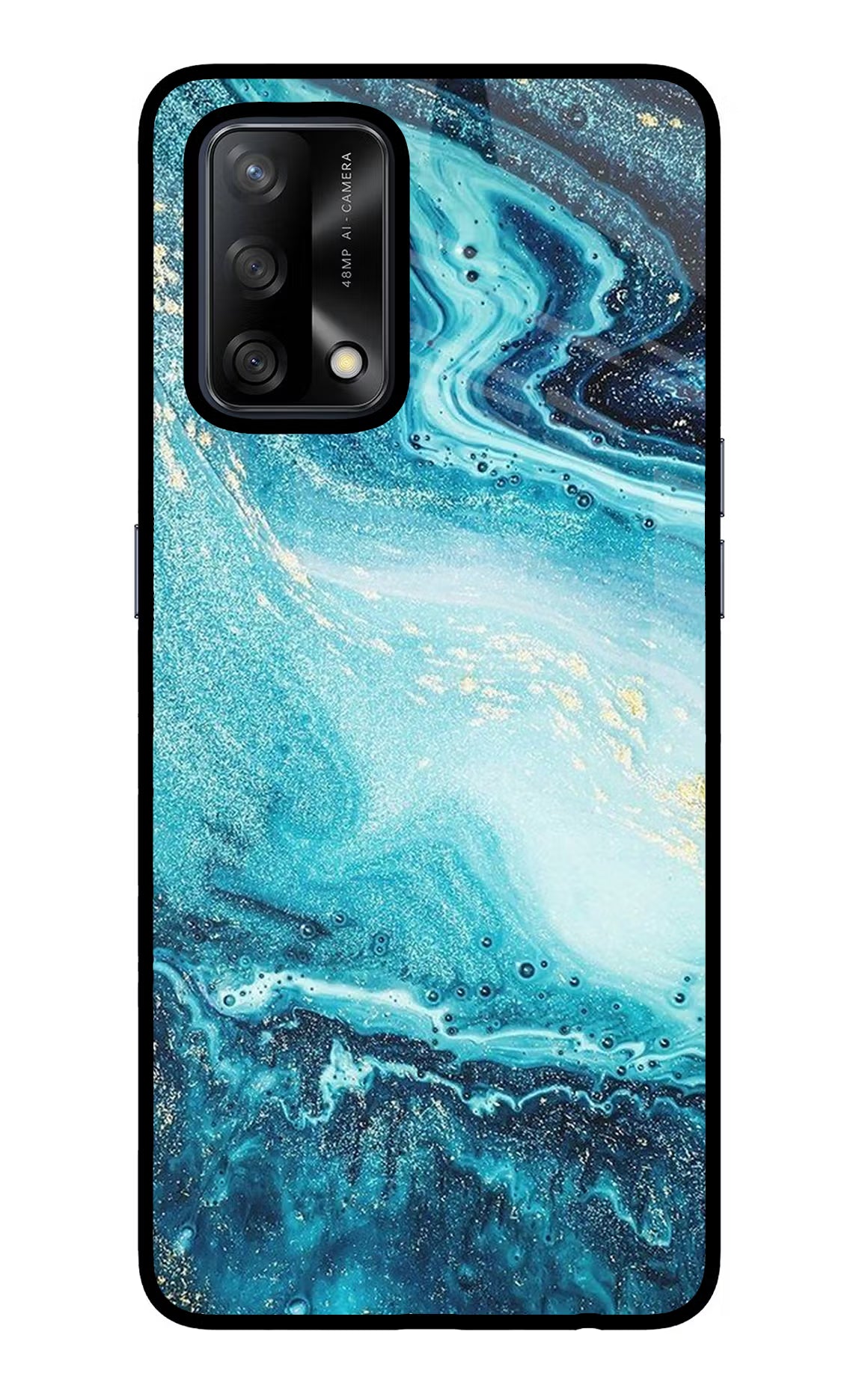 Blue Glitter Marble Oppo F19/F19s Glass Case