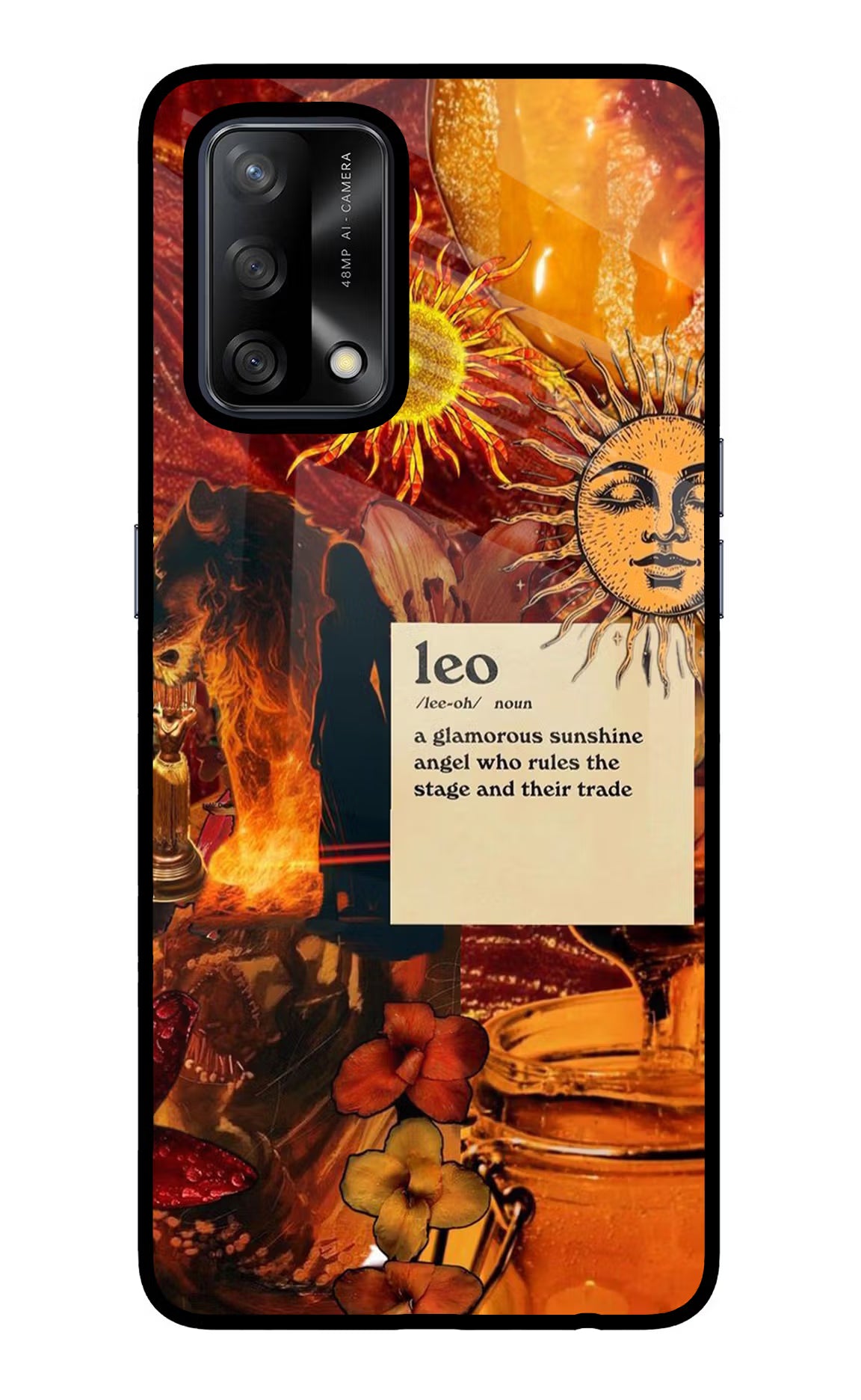 Leo Zodiac Oppo F19/F19s Glass Case Back Cover by Casekaro
