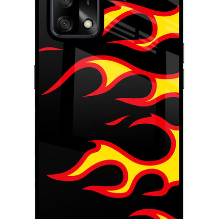 Side Sweep Flames Oppo F19/F19s Glass Case Back Cover by Casekaro
