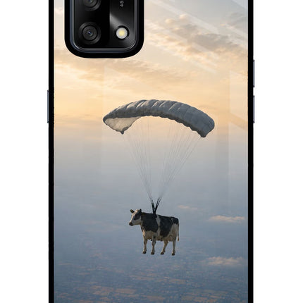 Skydiving Cow Oppo F19/F19s Glass Case Back Cover by Casekaro