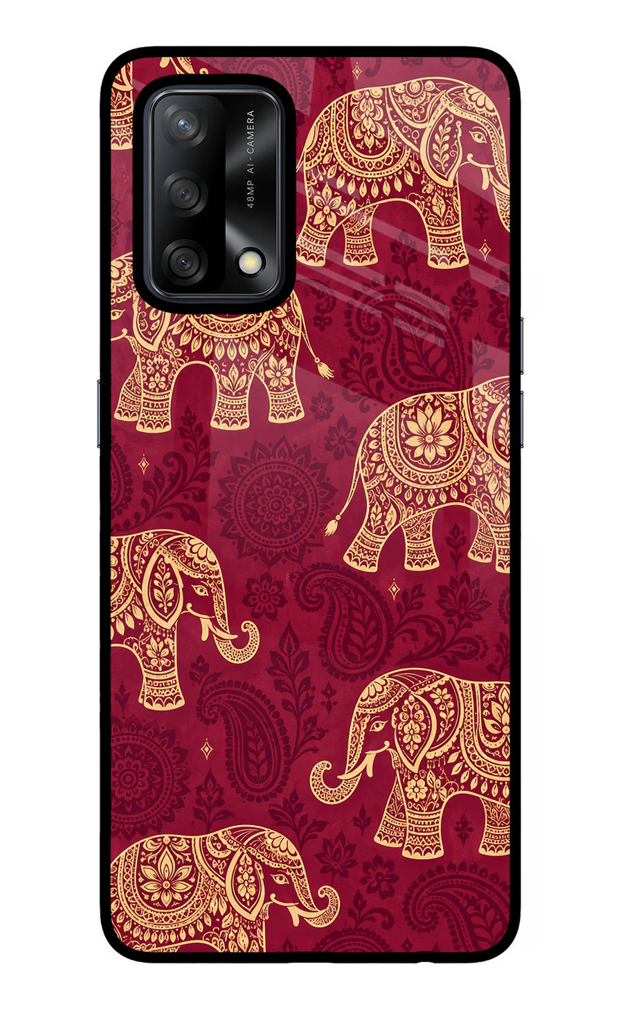 Maroon Elephant Oppo F19/F19s Back Cover, Glass case