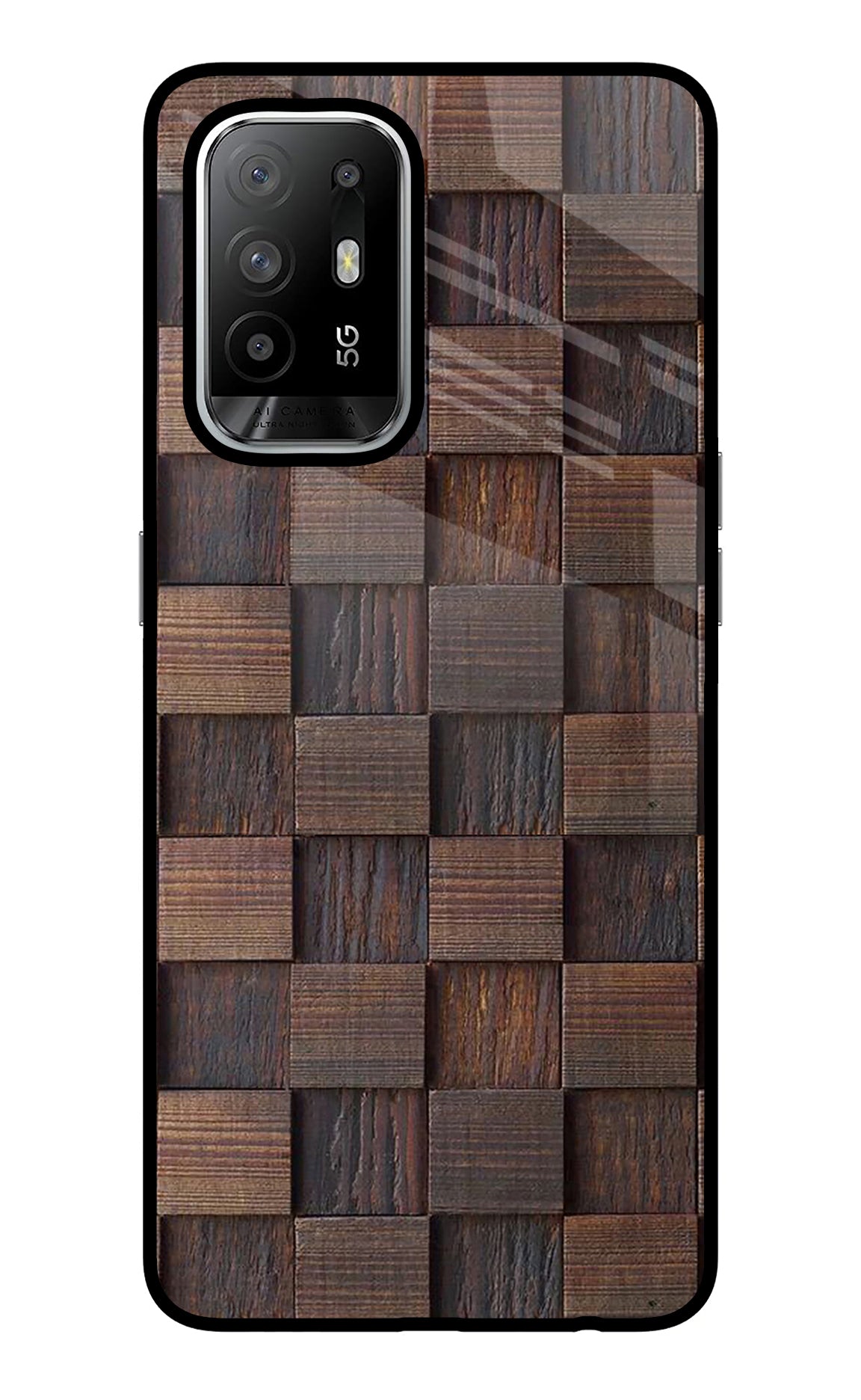 Wooden Cube Design Oppo F19 Pro+ Back Cover