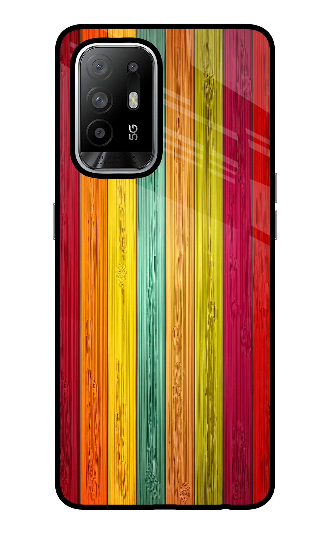 Multicolor Wooden Oppo F19 Pro+ Glass Case