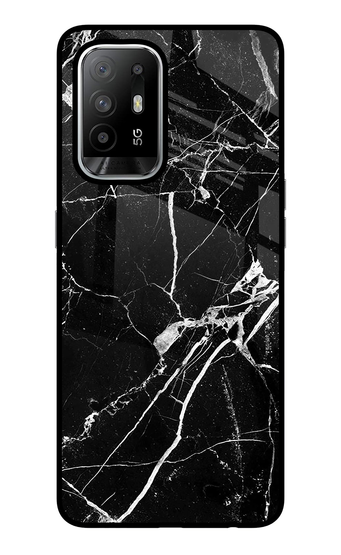 Black Marble Pattern Oppo F19 Pro+ Glass Case