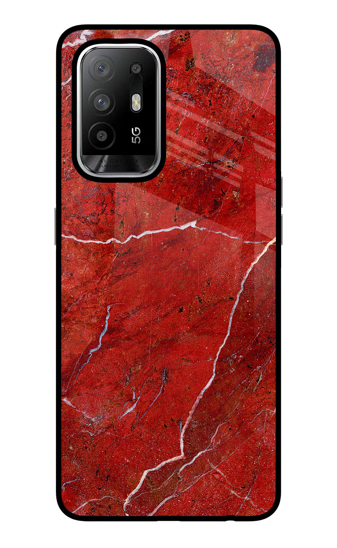 Red Marble Design Oppo F19 Pro+ Glass Case Back Cover by Casekaro