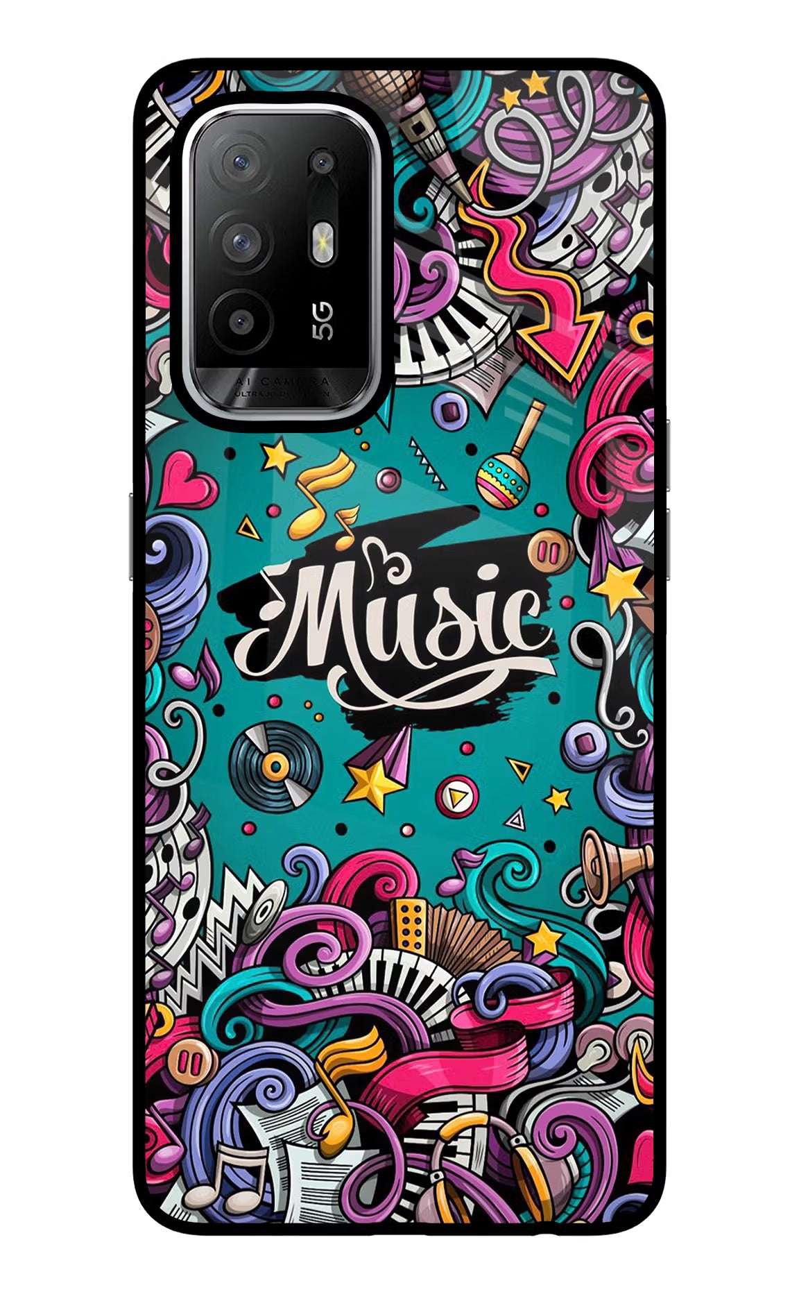 Music Graffiti Oppo F19 Pro+ Glass Case Back Cover by Casekaro