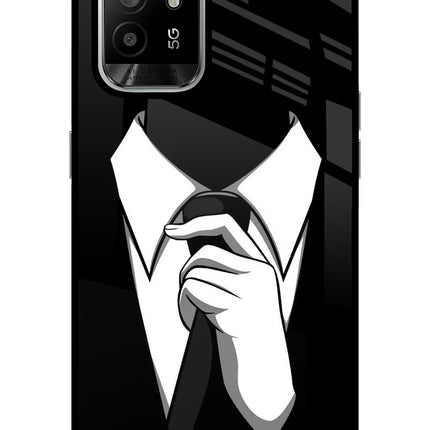 Black Tie Oppo F19 Pro+ Glass Case Back Cover by Casekaro