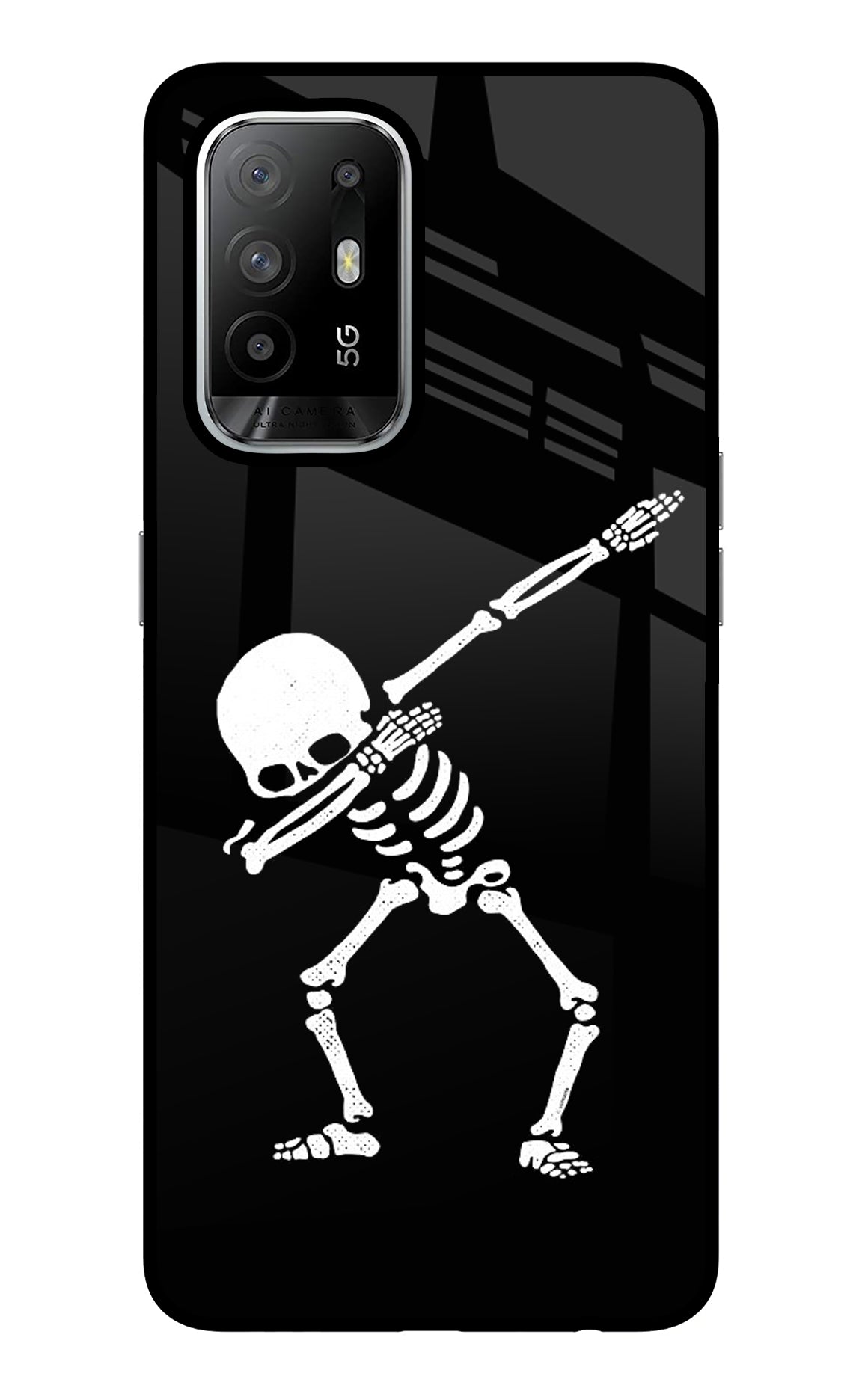 Dabbing Skeleton Art Oppo F19 Pro+ Glass Case