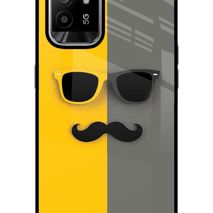 Sunglasses with Mustache Oppo F19 Pro+ Glass Case Back Cover by Casekaro
