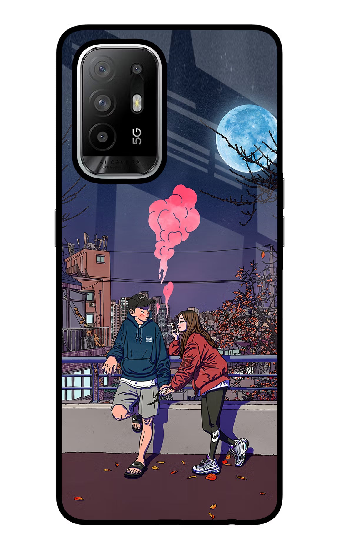 Chilling Couple Oppo F19 Pro+ Glass Case Back Cover by Casekaro