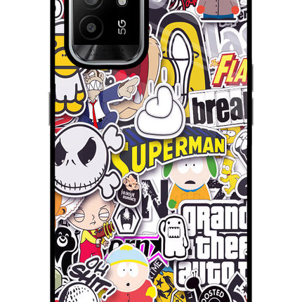 Sticker Bomb Oppo F19 Pro+ Glass Case Back Cover by Casekaro