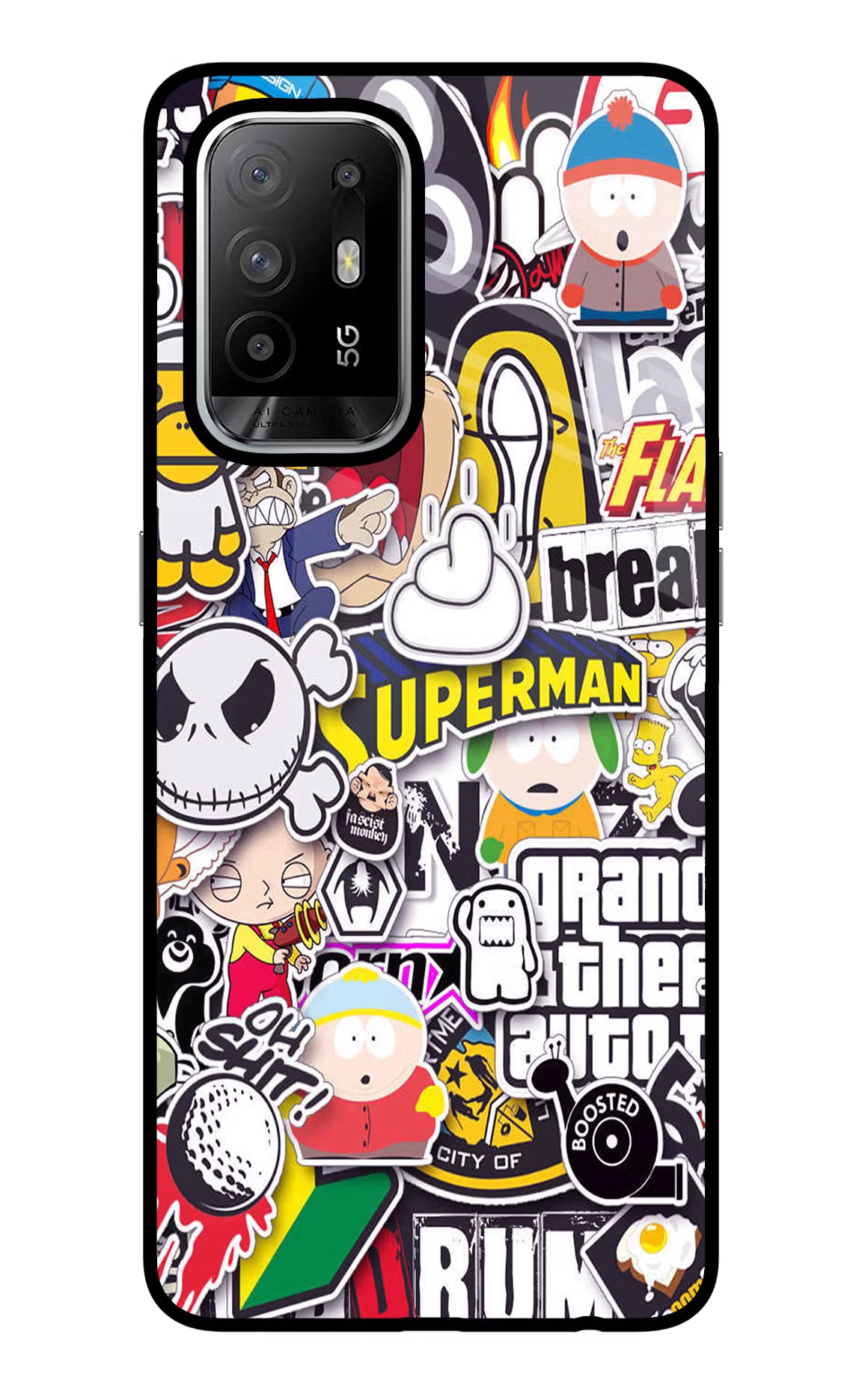 Sticker Bomb Oppo F19 Pro+ Glass Case Back Cover by Casekaro