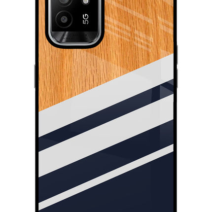 Blue and white wooden Oppo F19 Pro+ Glass Case Back Cover by Casekaro