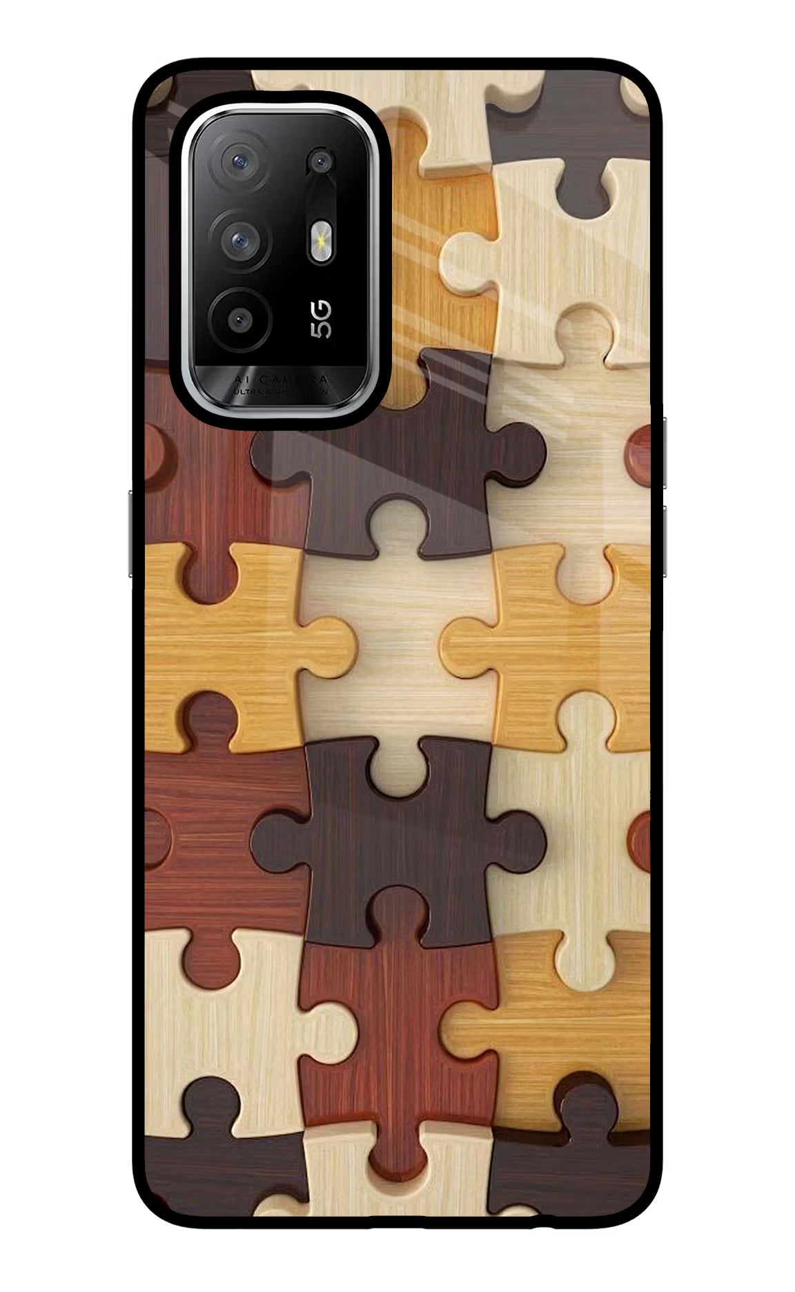 Wooden Puzzle Oppo F19 Pro+ Glass Case Back Cover by Casekaro