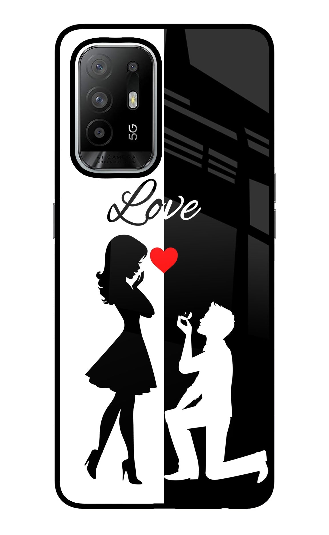 Love Propose Black And White Oppo F19 Pro+ Glass Case