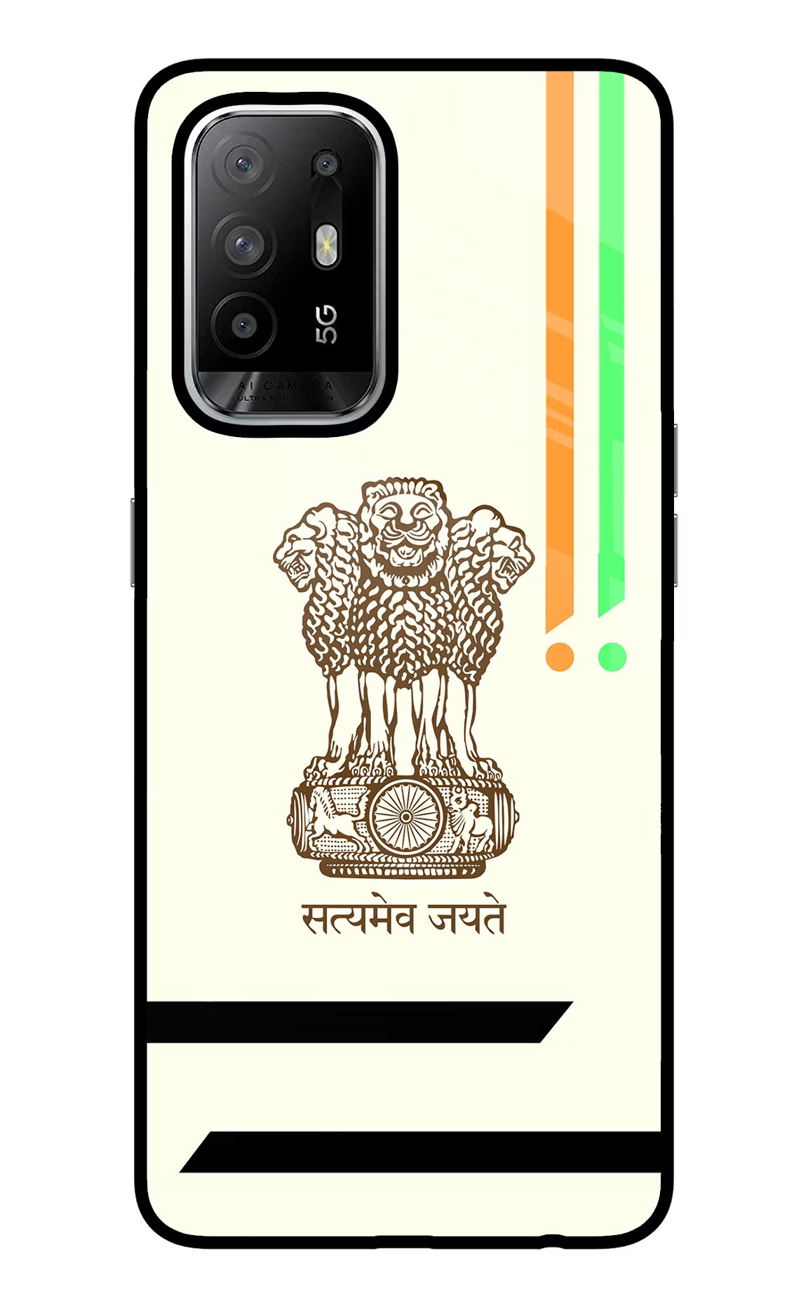 Satyamev Jayate Brown Logo Oppo F19 Pro+ Glass Case Back Cover by Casekaro