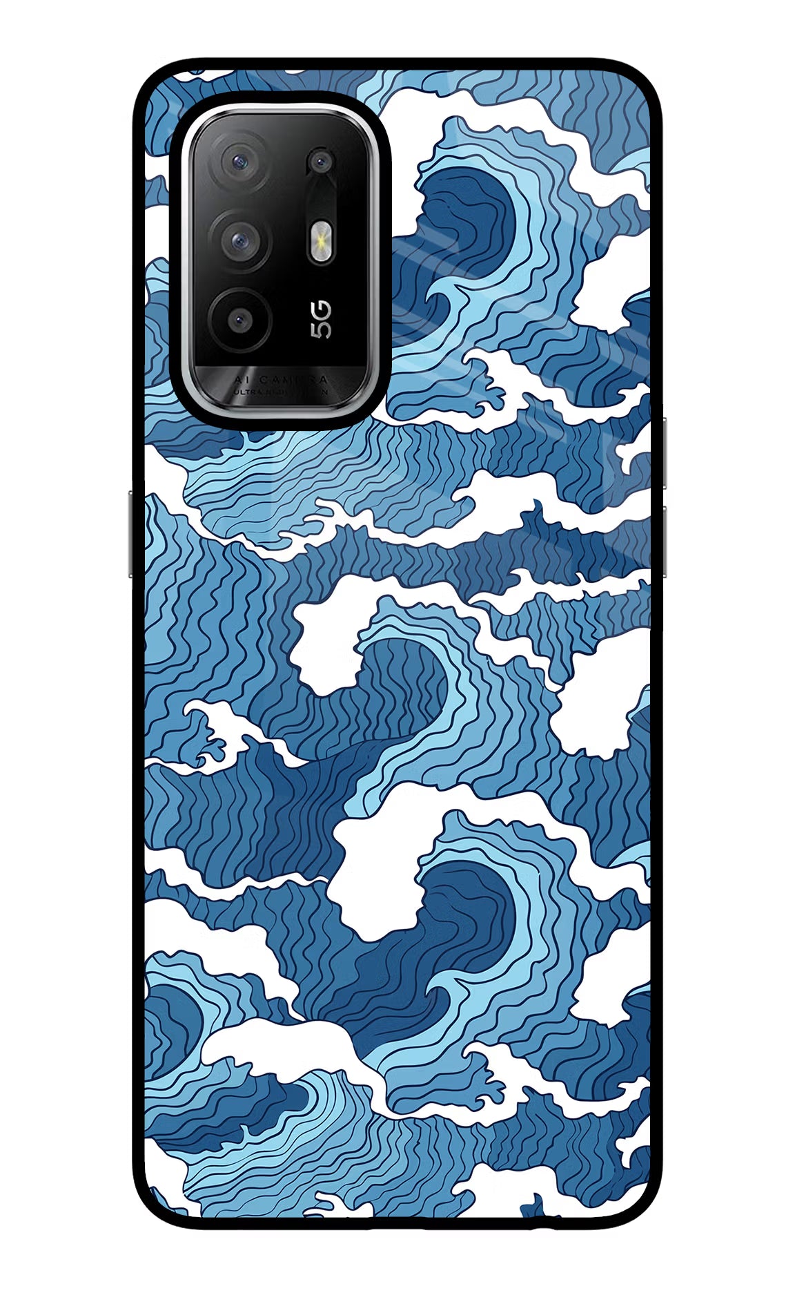 Blue Waves Oppo F19 Pro+ Glass Case Back Cover by Casekaro