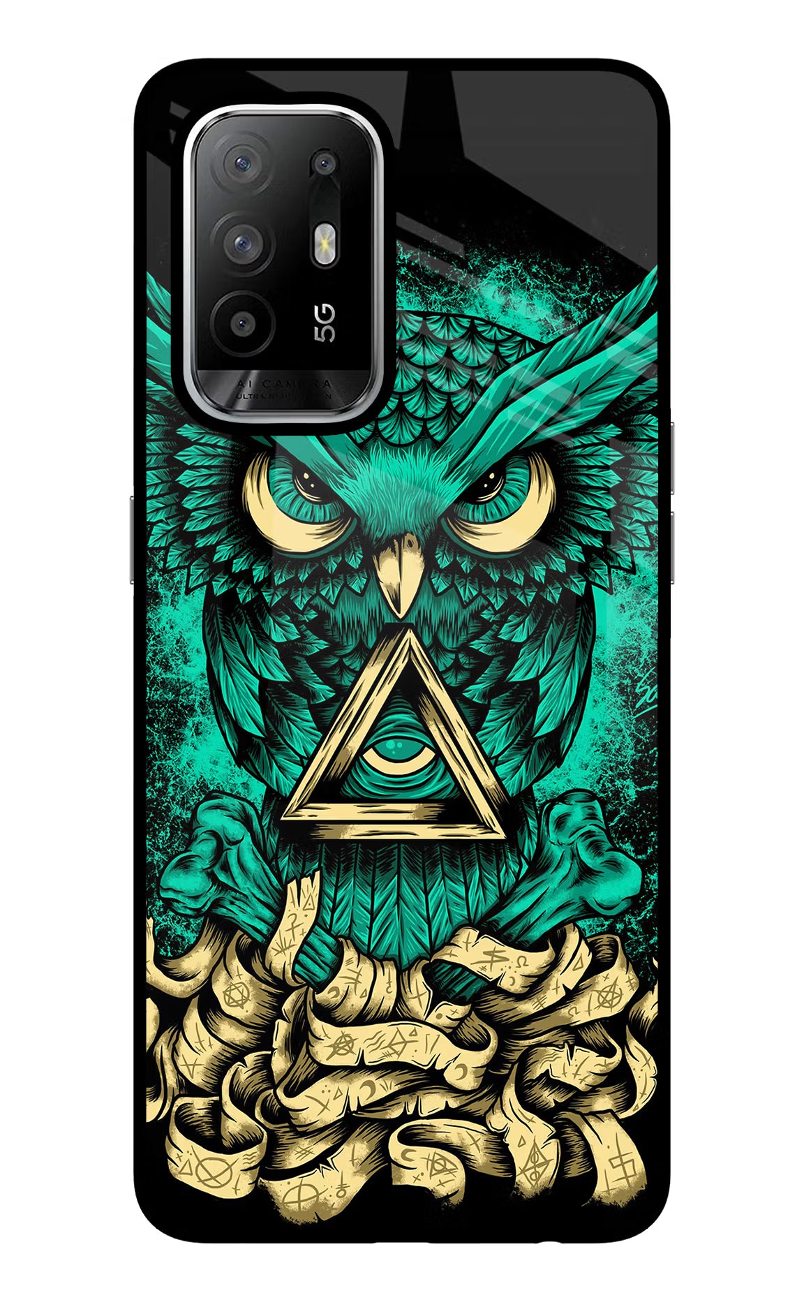 Green Owl Oppo F19 Pro+ Glass Case Back Cover by Casekaro