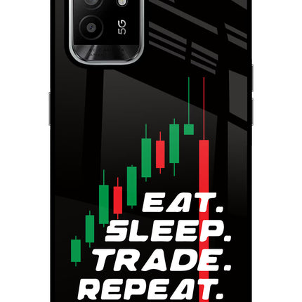 Eat Sleep Trade Repeat Oppo F19 Pro+ Glass Case Back Cover by Casekaro
