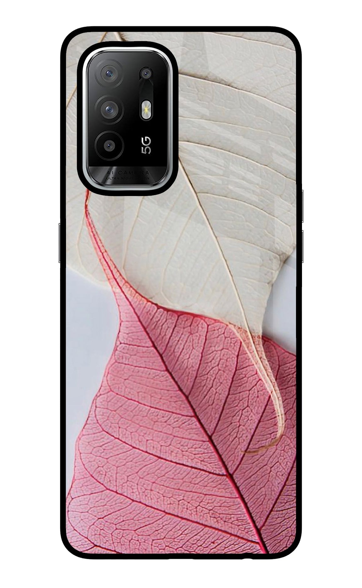 White Pink Leaf Oppo F19 Pro+ Glass Case